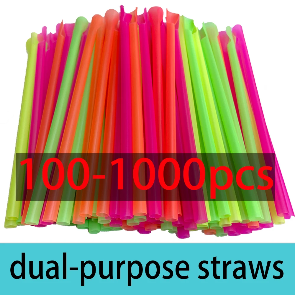 Cuchara de neón de 1000-100 piezas, Pajita de verano con forma de batido, helado, multicolor, para bar, accesorios de fiesta de cumpleaños, venta al