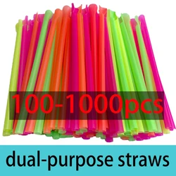 1000-100PCS Neon Spoon Straw Summer Milkshape Smoothie Ice Cream Multicolored Straw For Wholesale bar Birthday Party  Accessorie