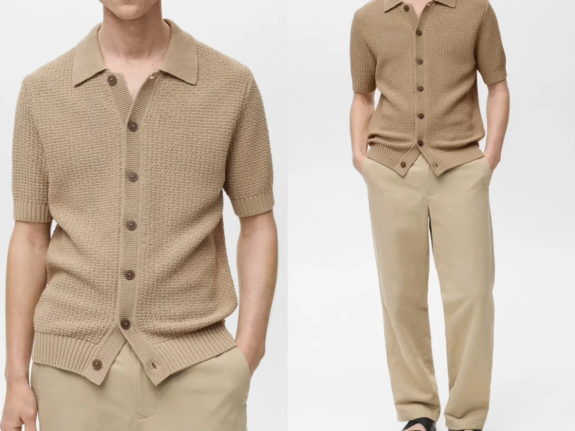 

Мужская вязаная футболка с кубинским воротником из смесового хлопка, повседневная, деловая, молодежная, премиум-качество