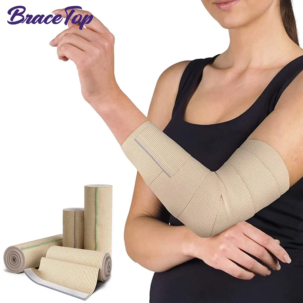 

Premium Elastic Bandage Wrap, Latex Free Athletic Compression Bandages Fasteners At Both Ends, Washable Reusable Cotton Bandage