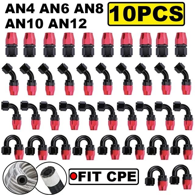 10 sztuk uniwersalnych adapterów AN4 AN6 AN8 AN10 AN12 prostych 45 90 180 stopni oleju paliwa wąż z końcówkami obrotowymi CPE wężyk olejowy końcówki
