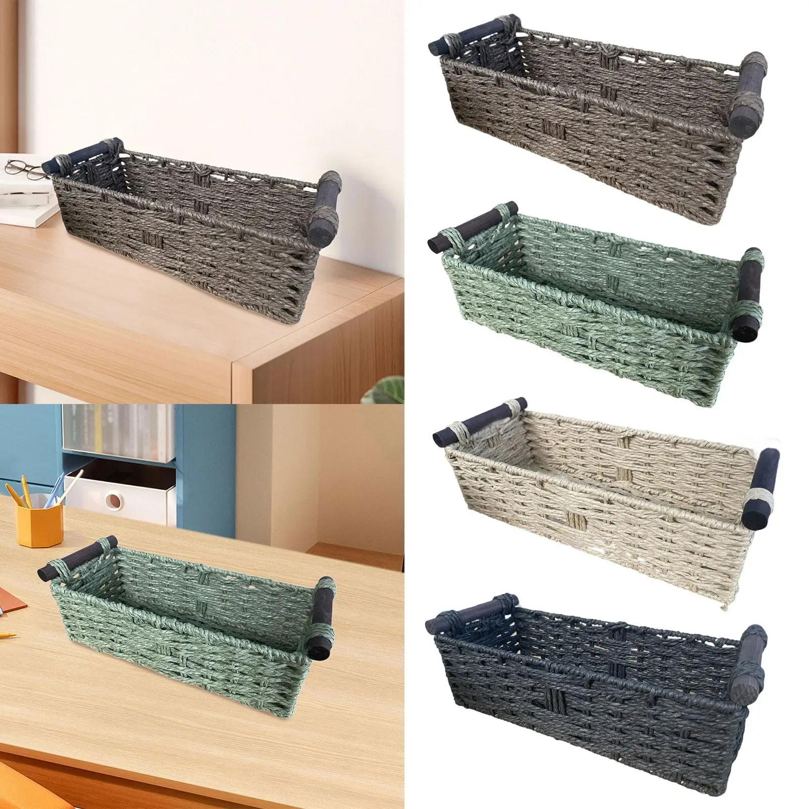 Storage Basket Stackable with Handle Organizing Countertop Paper Rope Basket for Cosmetics Pastries Appetizer Coffee Breakfast