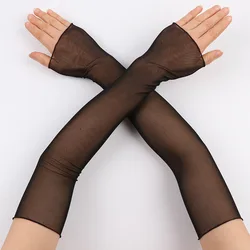 Women Summer Sun Protection Long Fingerless Gloves Thin Transparent Lace Mesh Arm Sleeve Uv Sunscreen Sexy Breathable Mittens