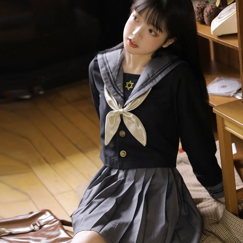 Black Shirt + Gray Skirt Special Sailor Costumes Summer Spring High School Students JK Uniform Japan Korean School Girl Costumes