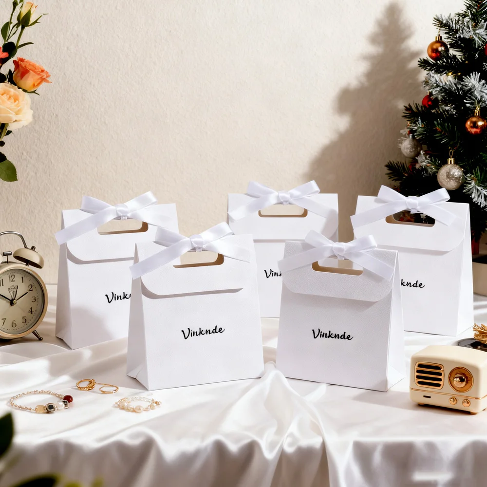 حقيبة هدايا مخصصة بيج رفرف القوس الشريط ليتشي نمط أكياس تغليف الورق تخصيص شعار مجوهرات العطور كيس العناية بالبشرة #6