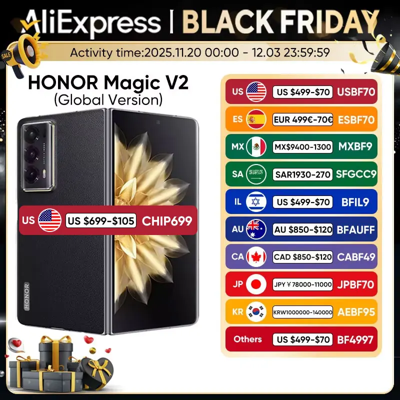 HONOR Magic V2 글로벌 버전 5G 스마트폰 7.92" 접이식 OLED 디스플레이 120Hz 50MP 후면 카메라 Snapdragon 8 Gen 2 5000mAh 66W