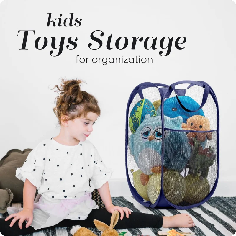 Mesh Pop-up Laundry Basket – Portable，Durable Handle，Foldable Storage，Easy to open。 Folding Pop-up Clothes Basket Perfect for Ki view 5