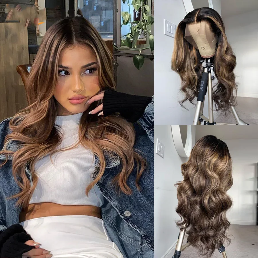 

Highlight Blonde Preplucked 26“ Long Wave 5x5 Silk Base Jewish Human Hair Wig Baby Hair HD Lace European Hair Glueless Daily