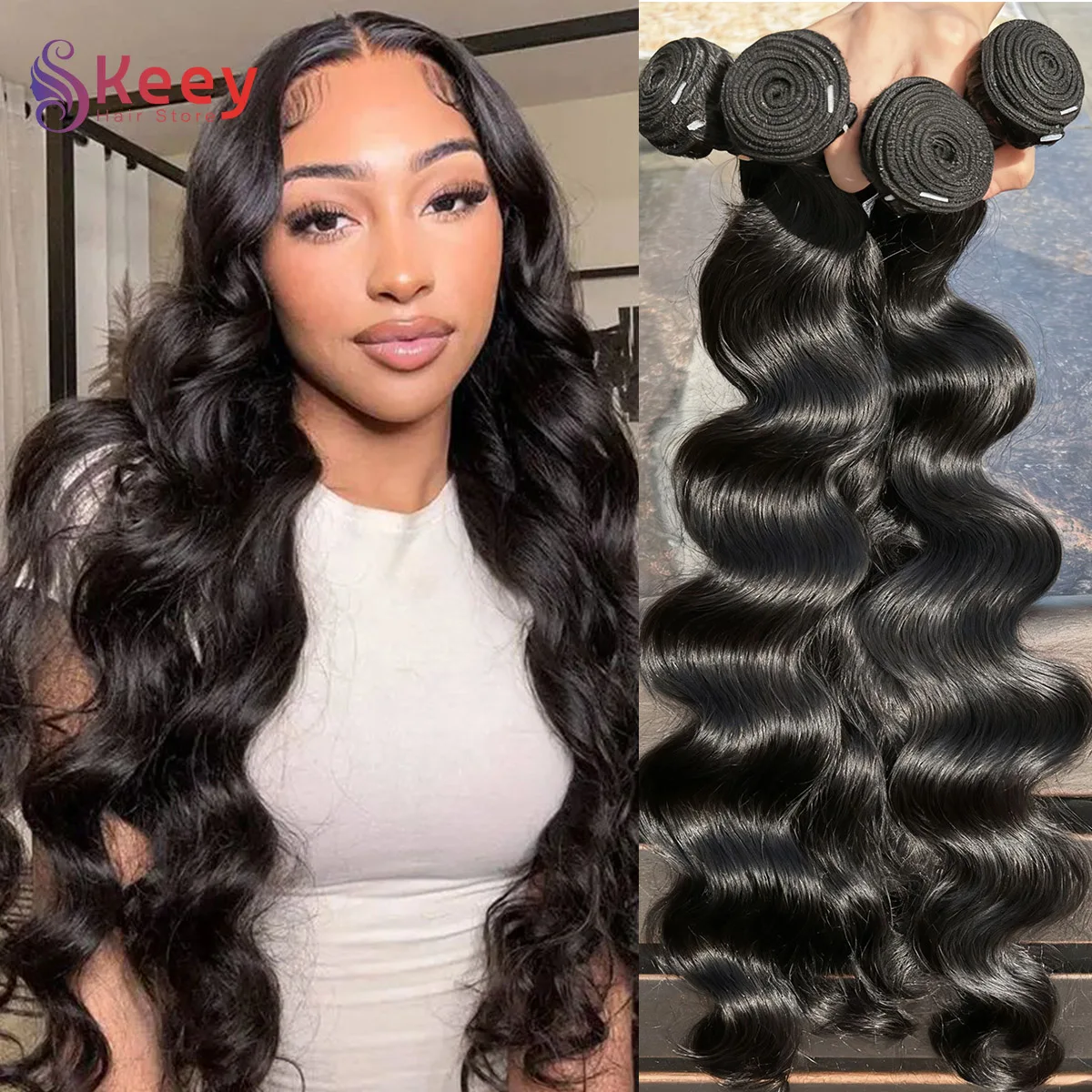 Fasci di capelli umani dell'onda del corpo 16A Fasci di capelli grezzi da 32 pollici 1/3/4 pezzi Fascio di capelli umani brasiliani Consegna in 3-5 giorni lavorativi per le donne