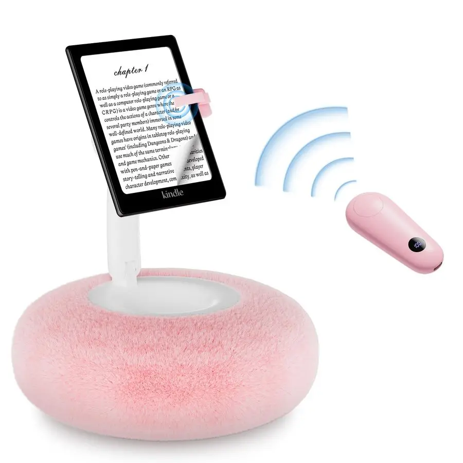 

Kindle Holder with Page Turner, Cozy Pillow Kindle Stand for Reading, 360 Adjustable Phone Holder for Bed, Small Bowl for Tablet