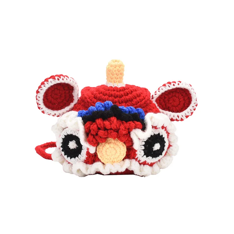 New Chinese Style Lion Dance Knitted Bag Crochet Coin Purse Cute Doll Crossbody Handmade Handbag Cartoon Woven Purse Women Girls