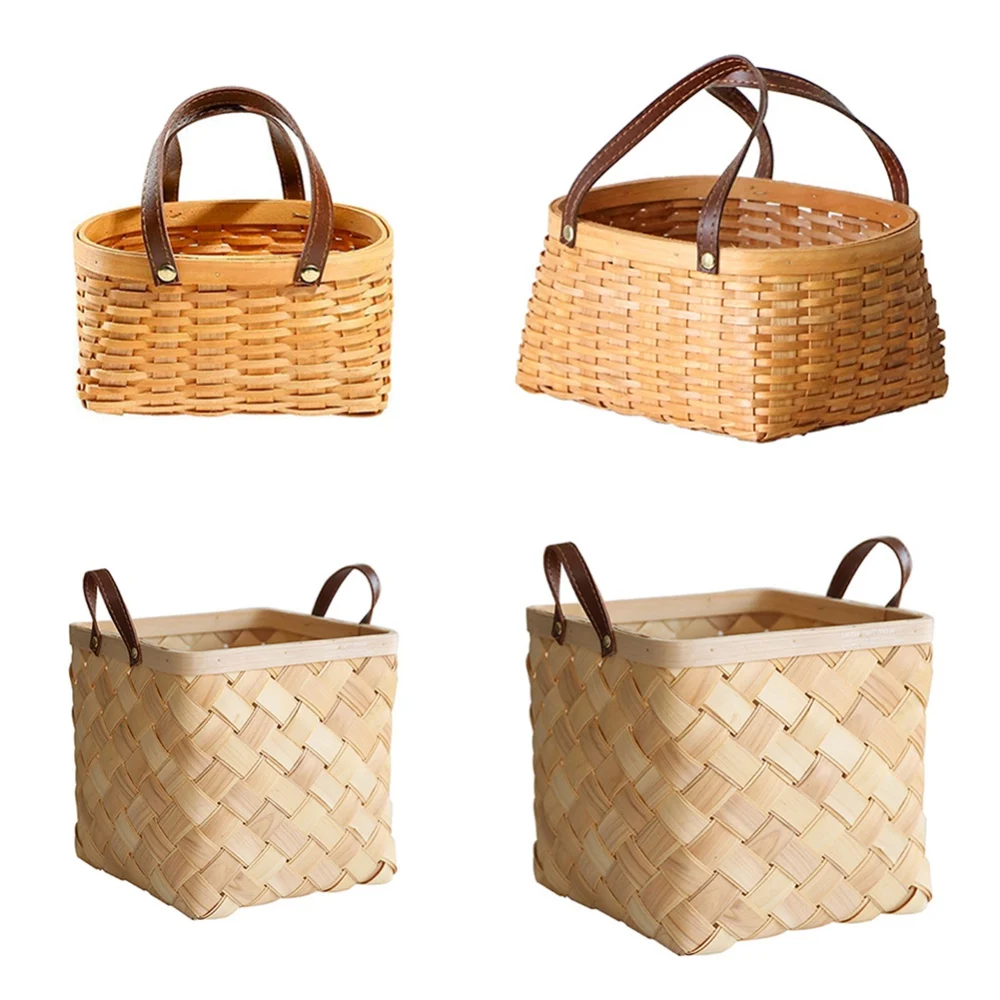 Hand-Woven Storage Basket Fruit Snack Bread Vegetable Ginger and Garlic Picnic Basket Rattan Bamboo Woven Basket