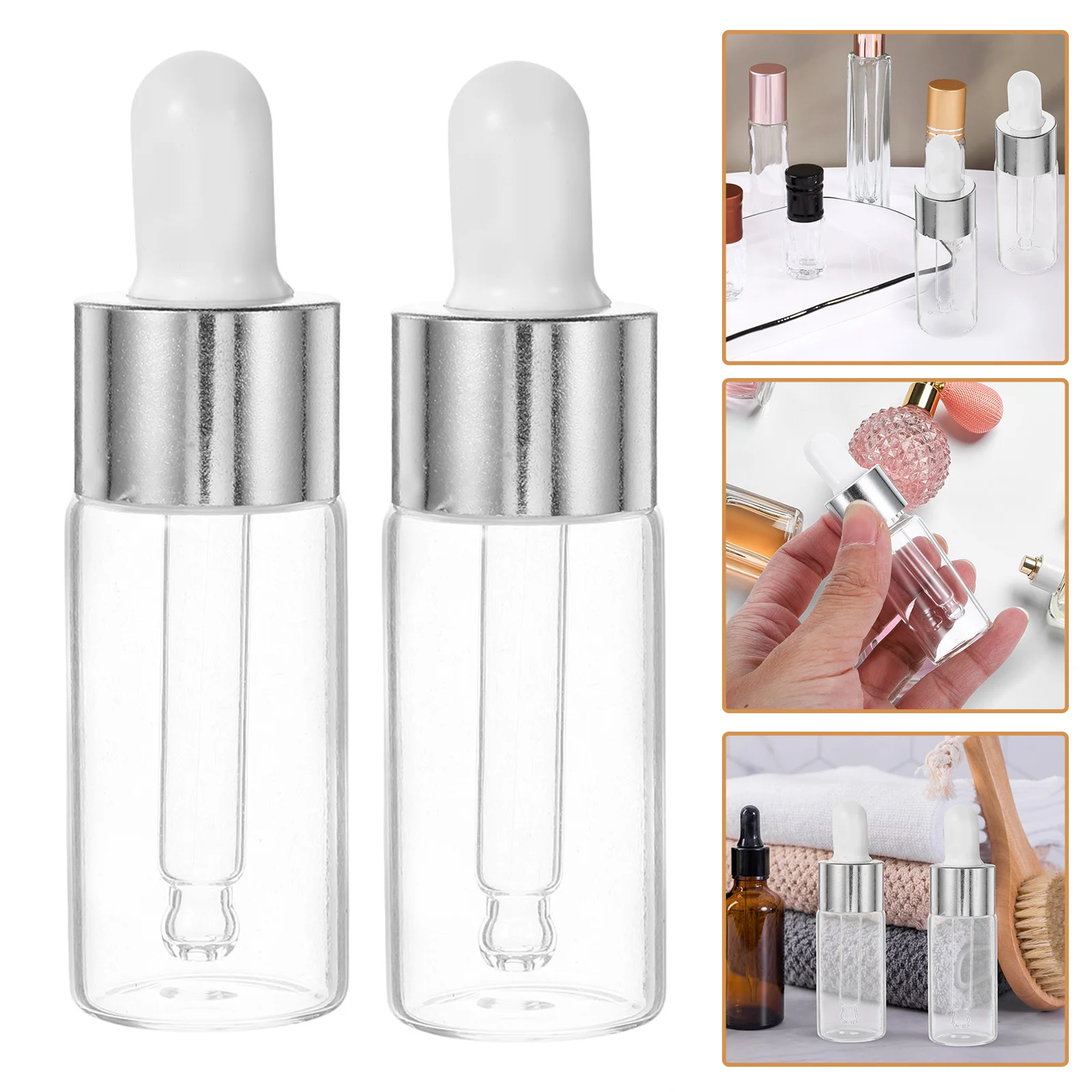 

2Pcs Portable Subpackaging Bottles 10Ml Glass Dropper Bottle for Essential Oil Serum Liquid Transparent Silicone Head