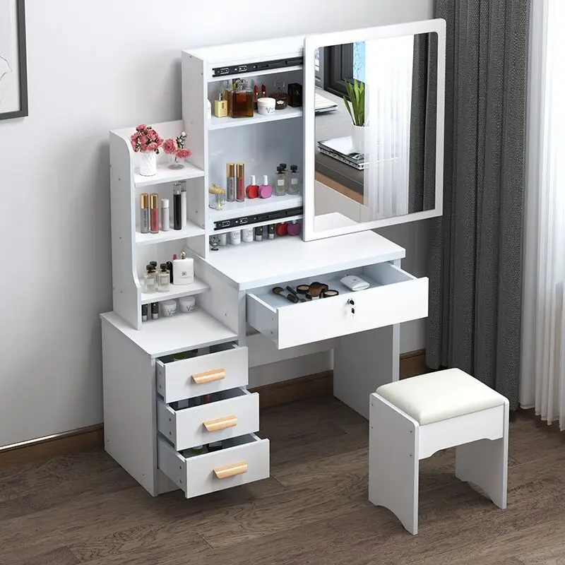 

High Quality Modern European Drawers Storage Bedroom Furniture Nordic White Vanity Makeup Dressing Table With Mirror And Stool