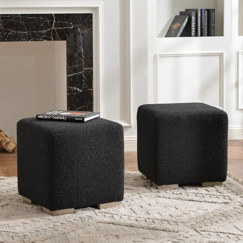 

18.5 Wide Square Boucle Upholstered Ottoman Set of 2, Cube Sofa Multifunction Footrest, Extra Seating for Living Room, Bedroom,