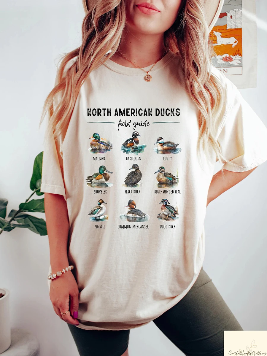 Camiseta Retro cómoda de pato, camisa de patos de América del Norte, bonito regalo para amantes de la naturaleza, bonito pato Y2K, camisa Unisex, ropa de calle