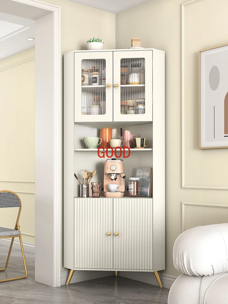 Meuble d'Angle de Style Français Crème, Vitrine de Luxe Légère, Armoire de Rangement d'Angle de Chambre à Coucher