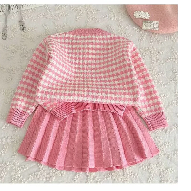 Children\'s Clothing Sets Bow Knit Sweater +Pleated Skirt Set Kids Clothes for Girls Knitted Sets Infant Designer Clothes