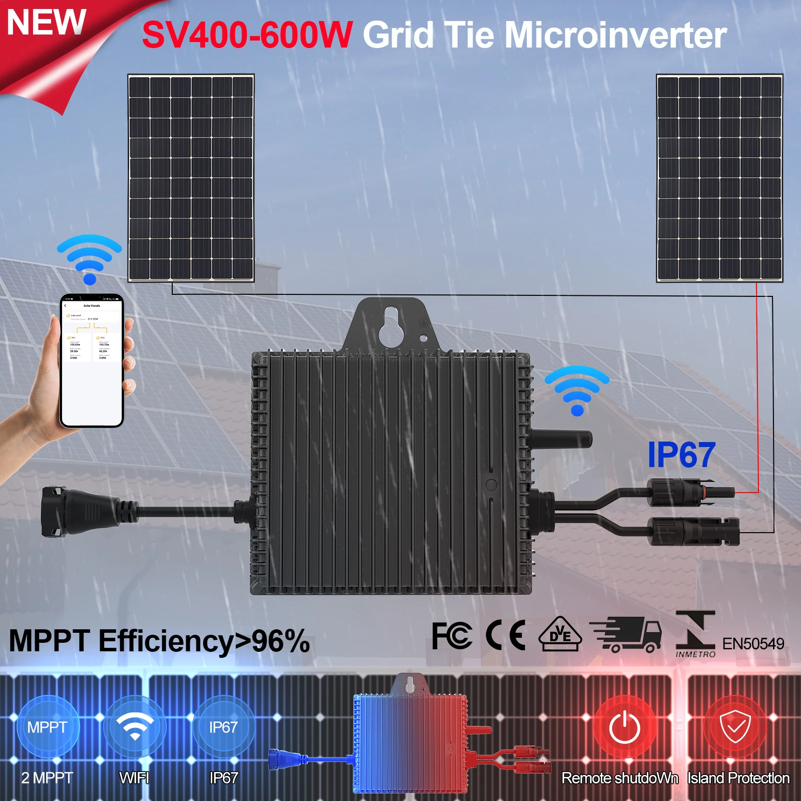 SUKFLOW SV500- PRO DC16-60V To AC190-270V On Grid Tie Micro Inverter 500W Solar Power Mini Inverter