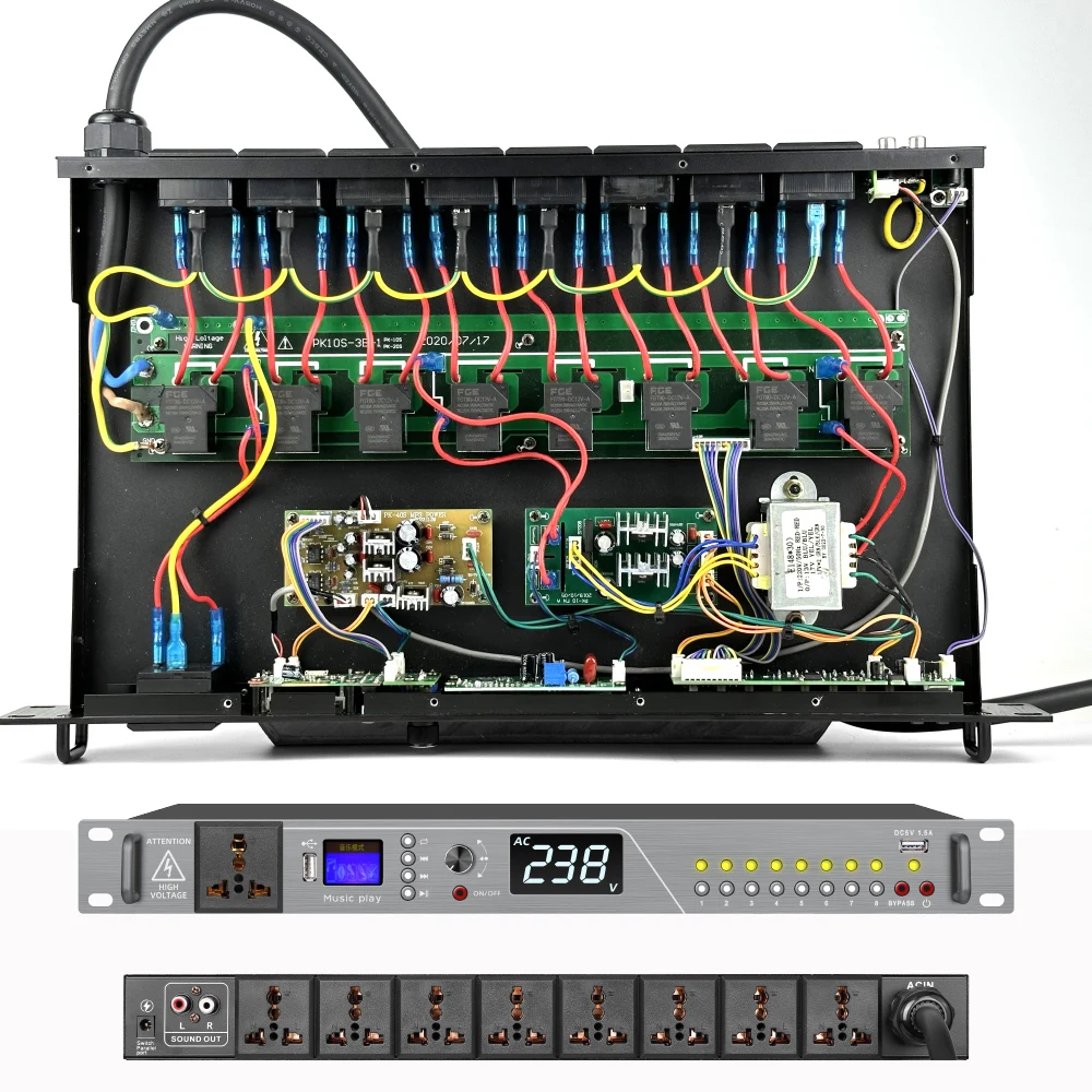 SenMicer PK-50S 8-channel Professional Power Sequencer Controller Protection Socket USB Interface MP3 Bluetooth Module Output