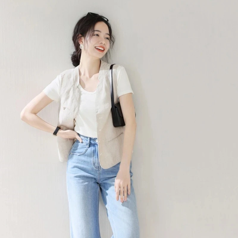 Fashion Design Cardigan Thin Vest Jacket Women's Simple Sleeveless Cardigan Jacket Joker Casual Jacket in Spring and Summer New