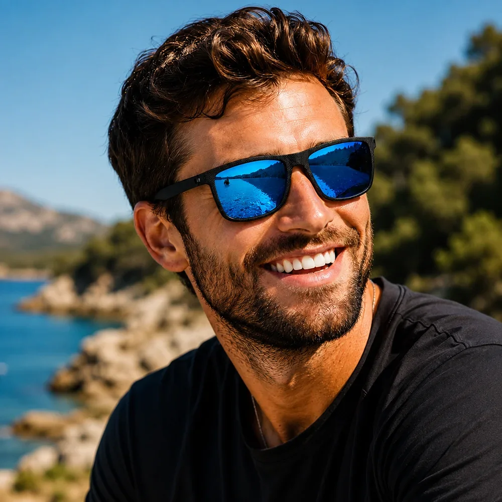 Vintage Square Polarized Sunglasses For Men Carbon Texture Frame UV400 Outdoor Driving Sport Sun Glasses