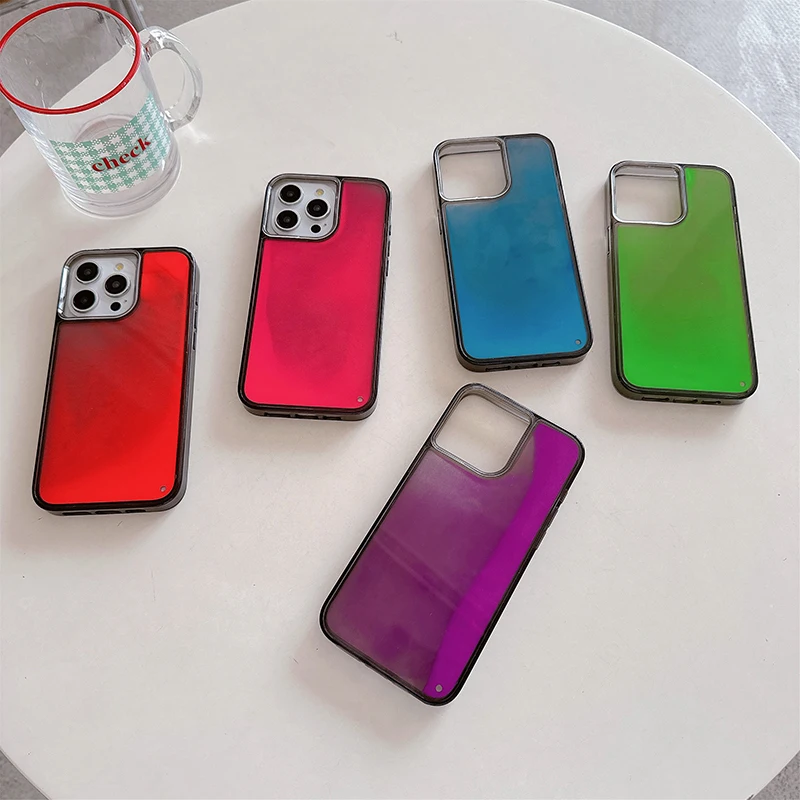 Luminous Color Fluorescent Quicksand Phone Case for IPhone 16 13 14 15 Pro Max Luminescent Shiny Glitter Dark Liquid Back Case