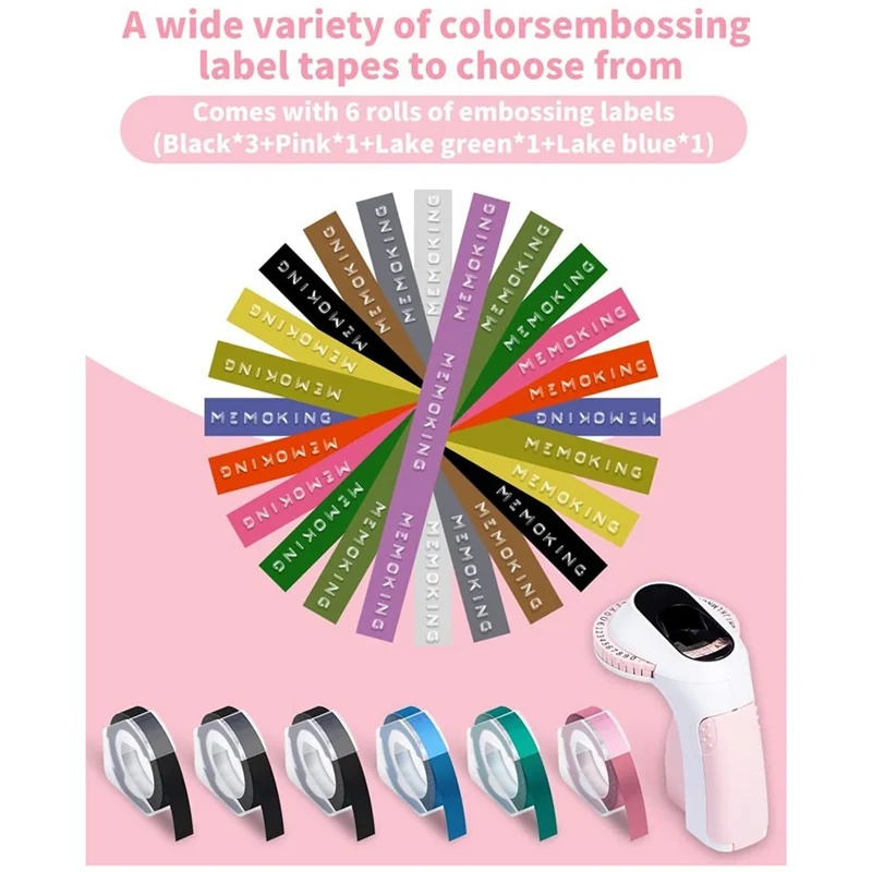 Прибор для тиснения этикеток AT16 E975 Принтер для 3D-тиснения этикеток с 6 рулонами лент для тиснения, ручной тиснение, синий Прибор для тиснения этикеток AT16 E975 Принтер для 3D-тиснения этикеток с 6 рулонами лент для тиснения, ручной тиснение, синий