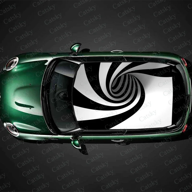 

Черно-белые абстрактные линии, наклейка на крышу автомобиля, обертка, аксессуары для гоночного внедорожника, упаковка, окрашенная ПВХ, индивидуальная графическая наклейка на капот автомобиля