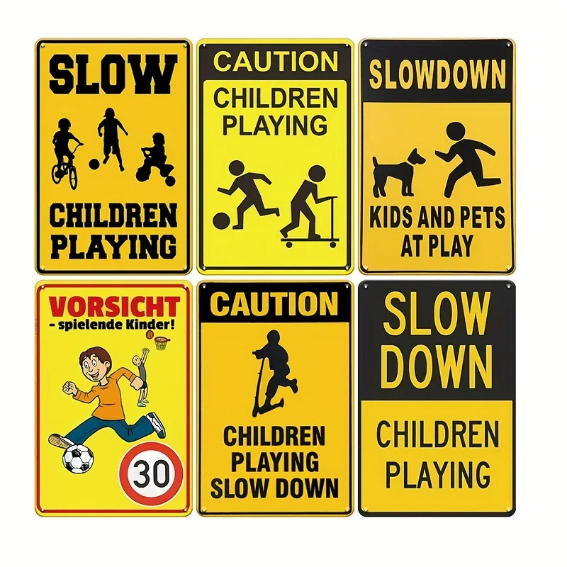 6pcs Retro Warning Metal Sign, Classic Road Decoration, Retro Street Sign, Suitable for Courtyard And Outdoor Intersection Decor