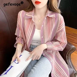 Frauen Vintage gestreifte übergroße Streetwear-Shirts Frühling Herbst trend ige Langarm bluse lässige Tunika-Tops y2k blusas para mujer