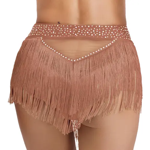 Imagen 2 del producto Pantalones cortos de danza del vientre con borlas para mujer, Ropa de baile latino Samba, parte inferior brillante con diamantes de imitación, bragas de malla transparentes, falda de Samba, ropa interior