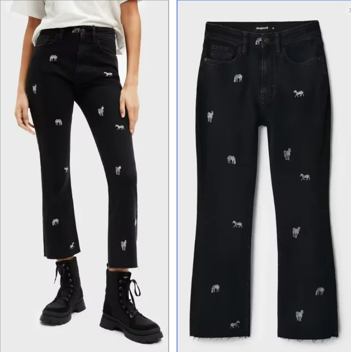 

Foreign trade original single Spanish new embroidery fashion black denim pants