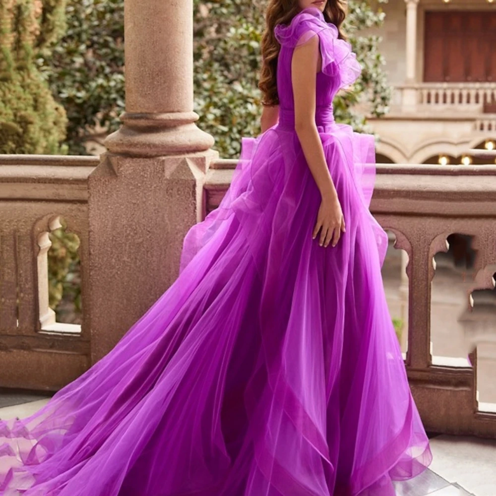 Simple Prom Gowns For Women Romantic V-Neck A Line Evening Dresses Tulle Tank Floor Length Party Dress فساتين السهرة