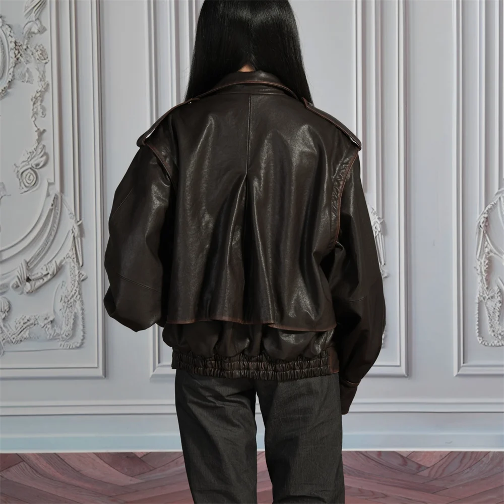 Jxwatcher Damen-Schaffelljacke, abnehmbare Ärmel, echter Ledermantel, Damen-Herbst-Vintage-Lederjacken, 2022, Neuankömmling