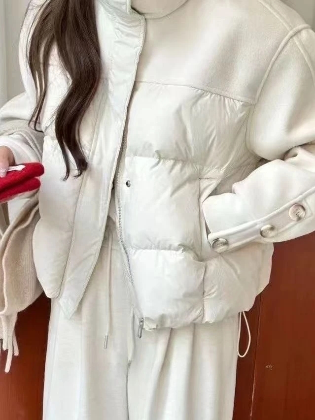 가을, 겨울 새로운 여성 다운 재킷 통근 모직 접합 스탠드 업 칼라 짧은 재킷