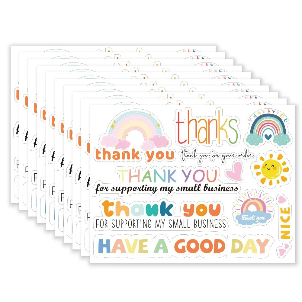 Pink Cute Rainbow Thank You Label Adesivos, Pacote de Presente, Festa, Casamento, Festival, Embrulho, Cozimento, 10 Folhas