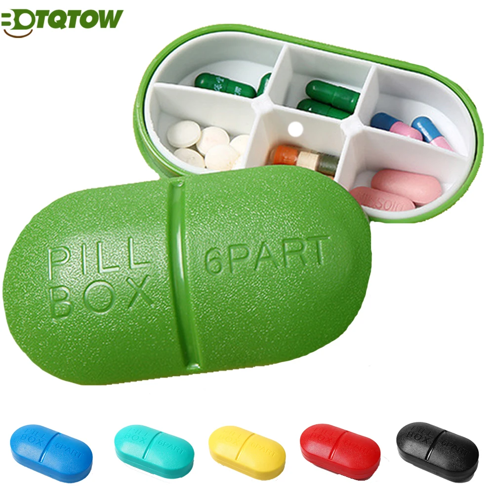

Small 6-Compartment Pill Organizer - Portable Travel Pill Case for Vitamins,Fish Oil & Meds - BPA-Free Purse/Pocket Medicine Box
