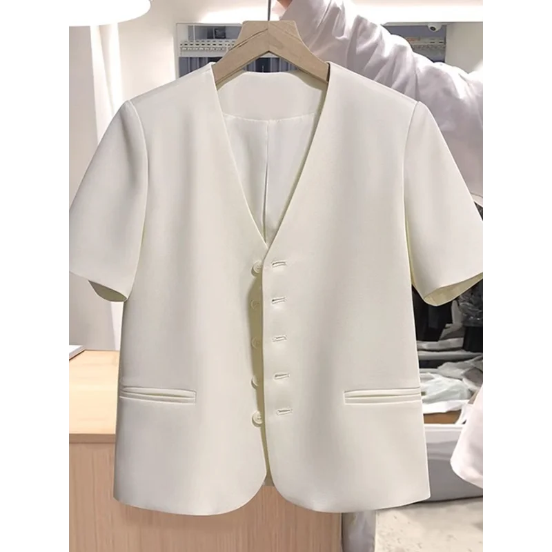 

Women's V Neck Short Sleeve Blazer Single Breasted Elegant Summer Office Jacket