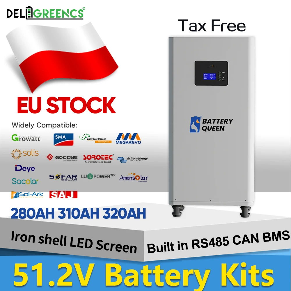 

Poland 48V 51.2V 280AH 310AH 320AH Battery Kits Built Smart BMS Lifepo4 Battery Case Free Shipping Rechargeable Batteres Solar