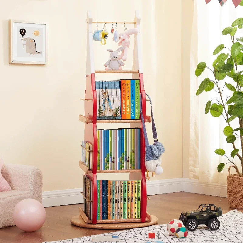 Christmas tree rotating bookshelf Solid wood children's picture book rack Student storage  Internet celebrity shelf Reading rack