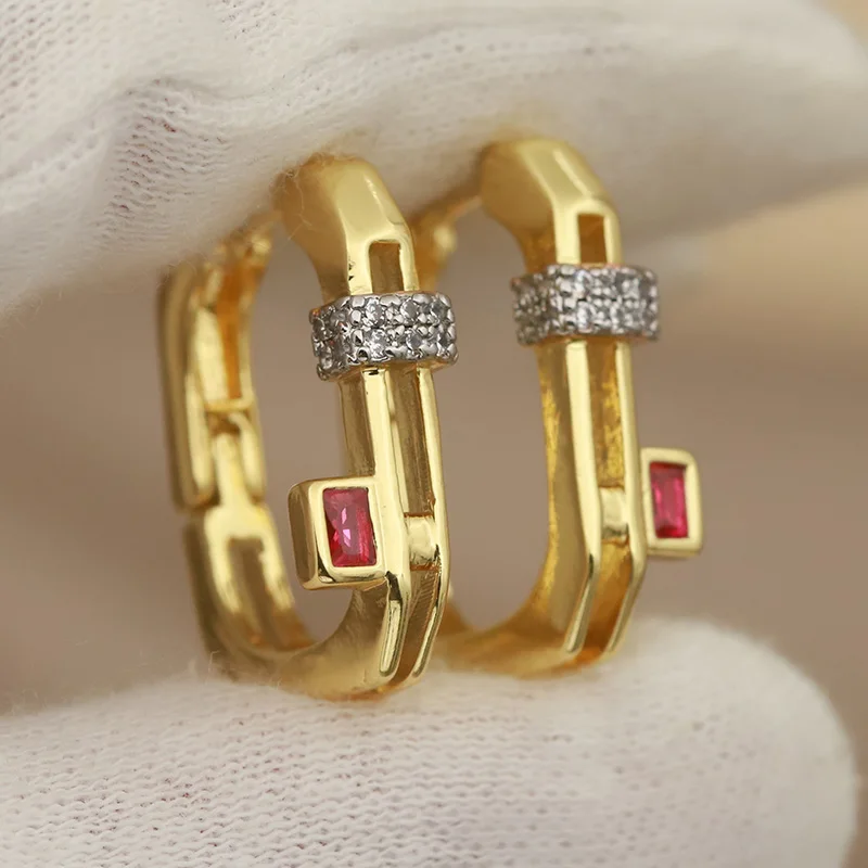 New Sight Design Crystal Geometric Stud Earrings for Women Fashion Brand Jewelry Delicate Simple Style  Earrings