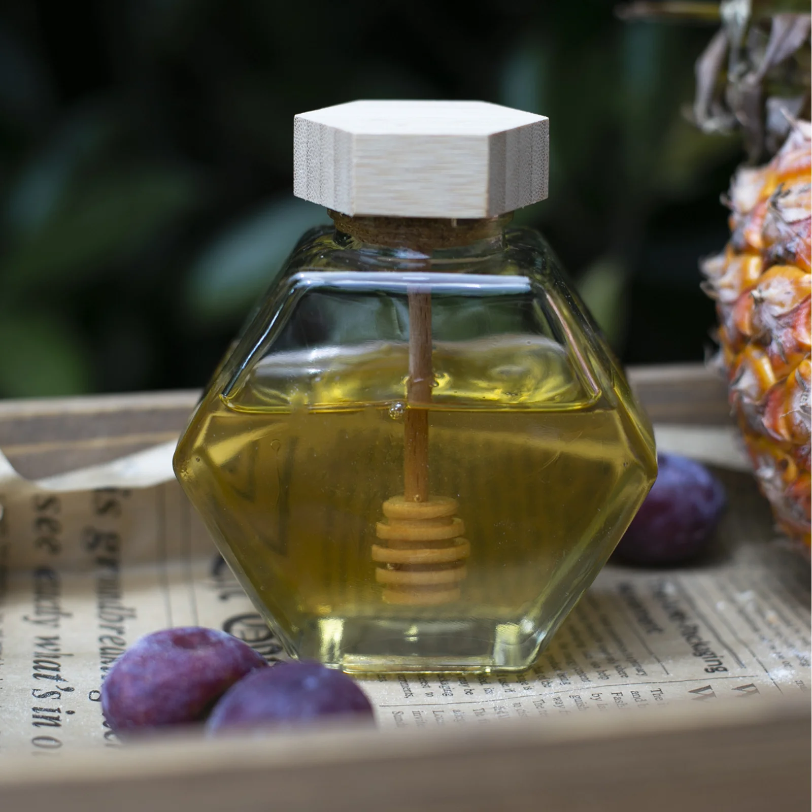 

220Ml Glass Jar Transparent Spiral Dipper Wooden Lid Dust-Proof For Kitchen Storage Jars Jar Dipper Set Clear