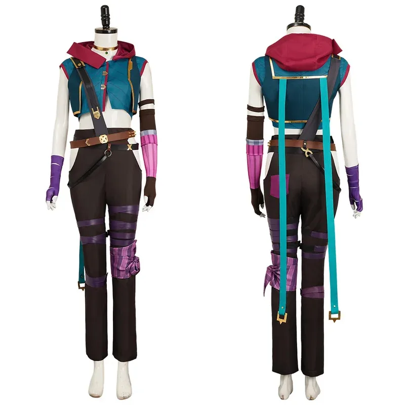 Arcane Jinx Cosplay Tattoo Shirt Costume for Women Clothes Game Disguise Jinx Jacket Roleplay Outfits Halloween Carnival Suit