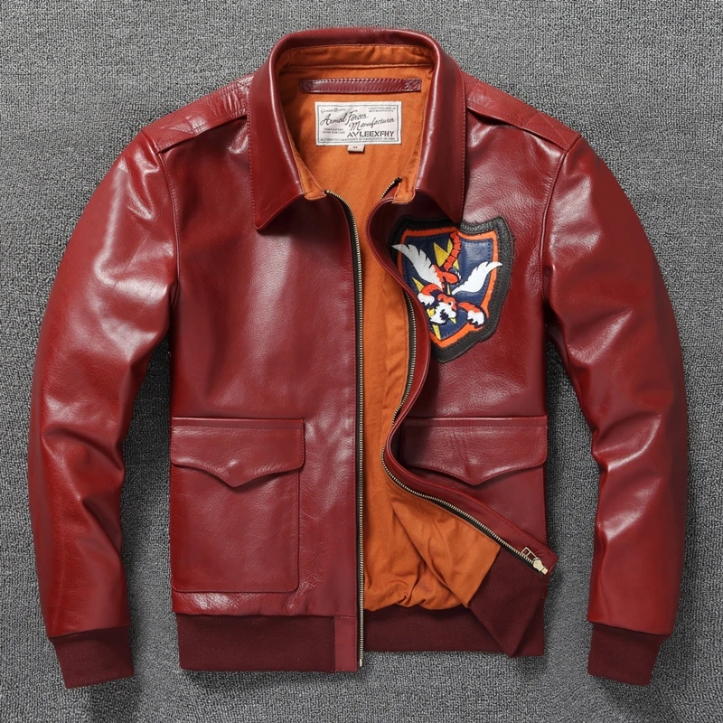 

Genuine Top Layer Cowhide ort Collar Men's Faion Winter Leather Coat Sli Casual Fit Youth