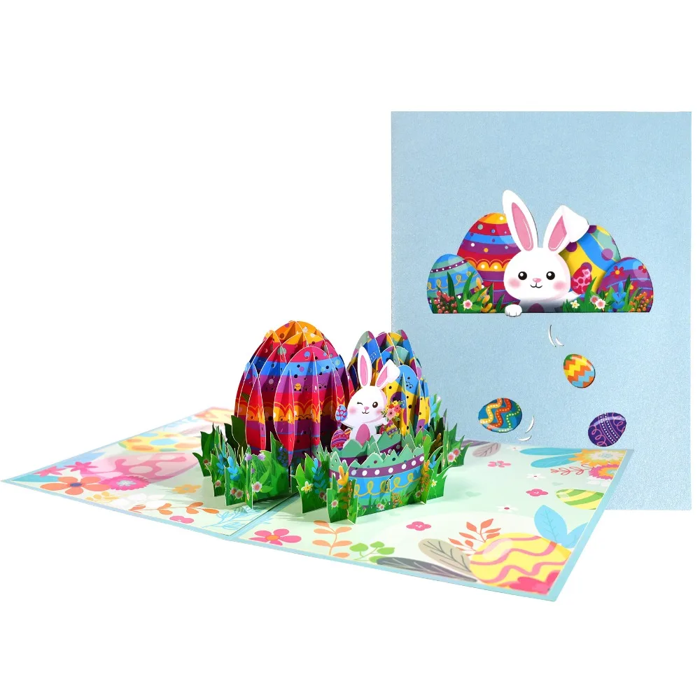 

Folding 3D Popup Easter Card with Envelope Paper Arts Celebration Card Postcard Surprise Rabbit Egg Gifts Card Party Decoration