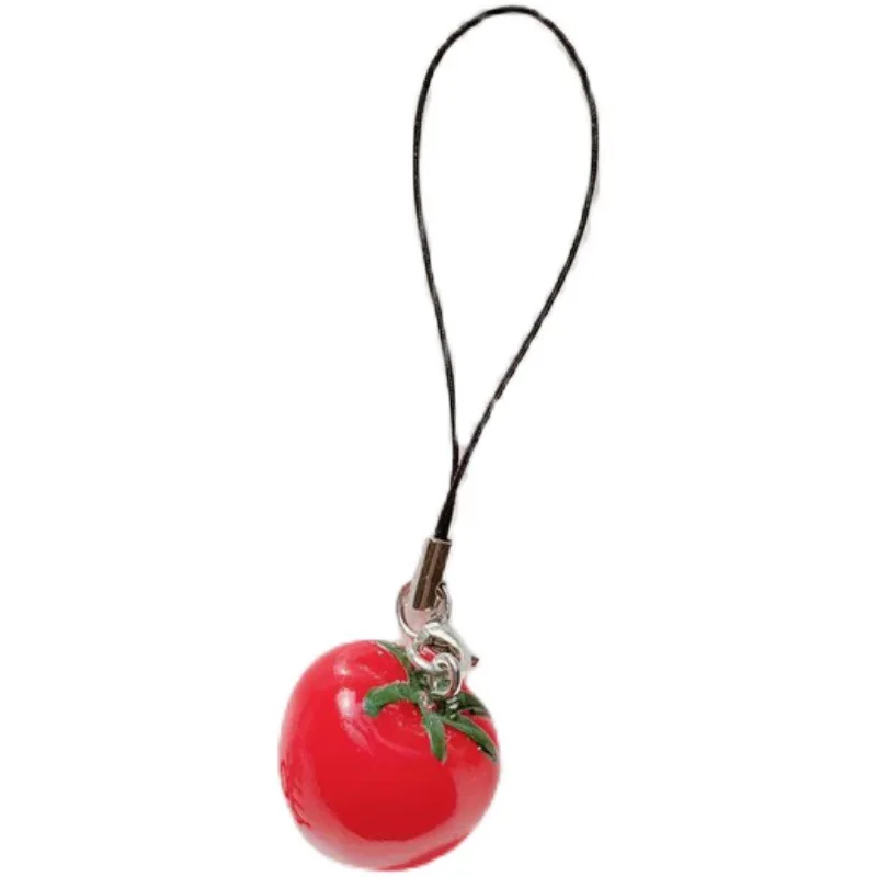 Simulação Morango Tomato Lanyard para o telefone móvel, U Disk Key Ring, bolsa feminina, pingente anti-perdido, presente de aniversário