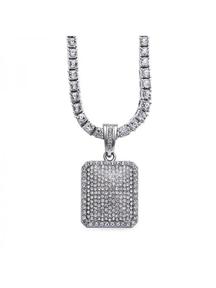 

Мужской кулон-таг в стиле армейского бейджика, полностью инкрустированный стразами, золотистого и серебристого цвета, с цепочкой-тенниской в один ряд, в стиле хип-хоп, блинг-ожерелье, ювелирное изделие