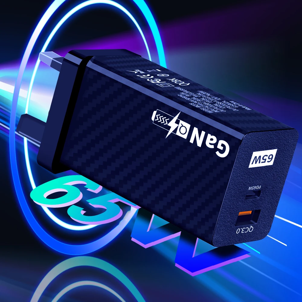 Cargador USB C GaN de 65W PD tipo C, adaptador de pared para teléfono móvil de carga rápida y rápida para iPhone 15 Xiaomi 14 Samsung