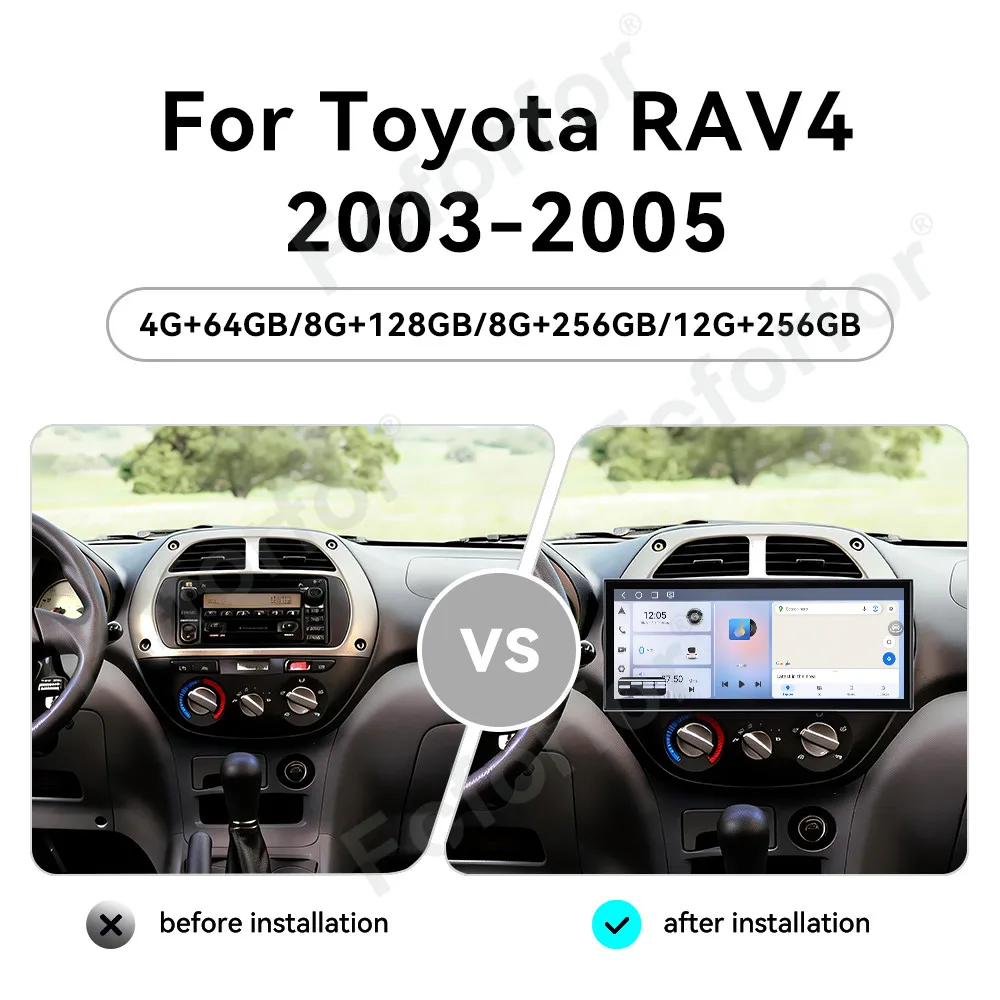Wireless CarPlay Android 15 Car Radio 15.8 Inch HD Touch Screen GPS Navigation Stereo DSP Head Unit For Toyota RAV4 2003-2005